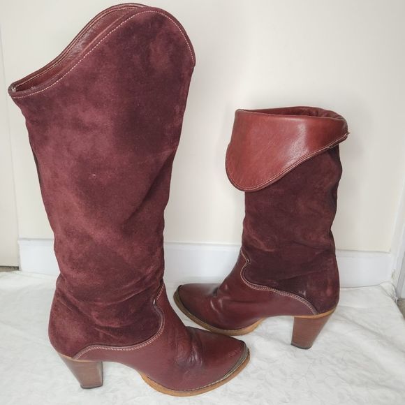 Vintage burgundy leather western pirate heel boots - Picture 7 of 13